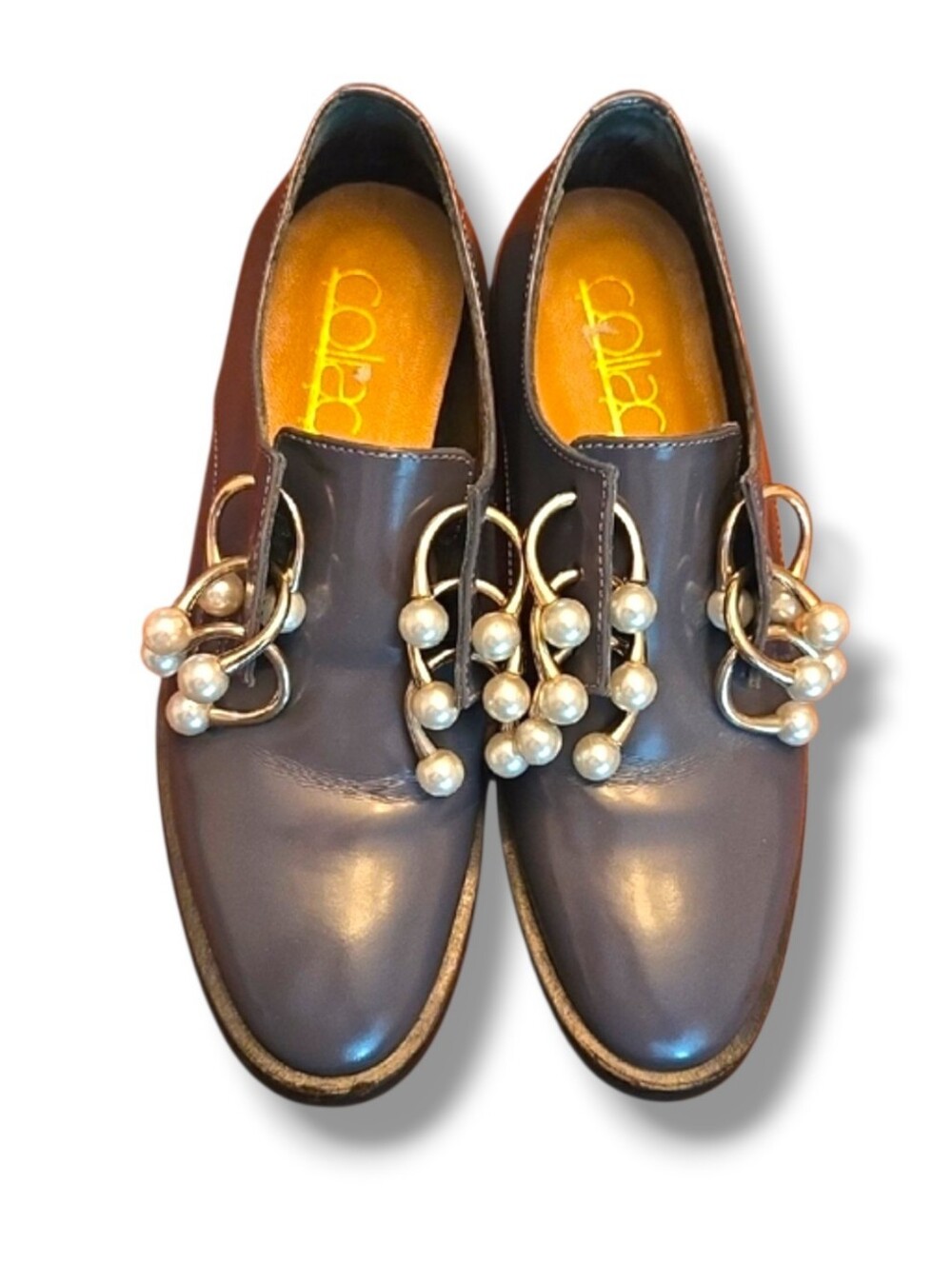 Coliac Gray Loafers with Pearl Chain Detail